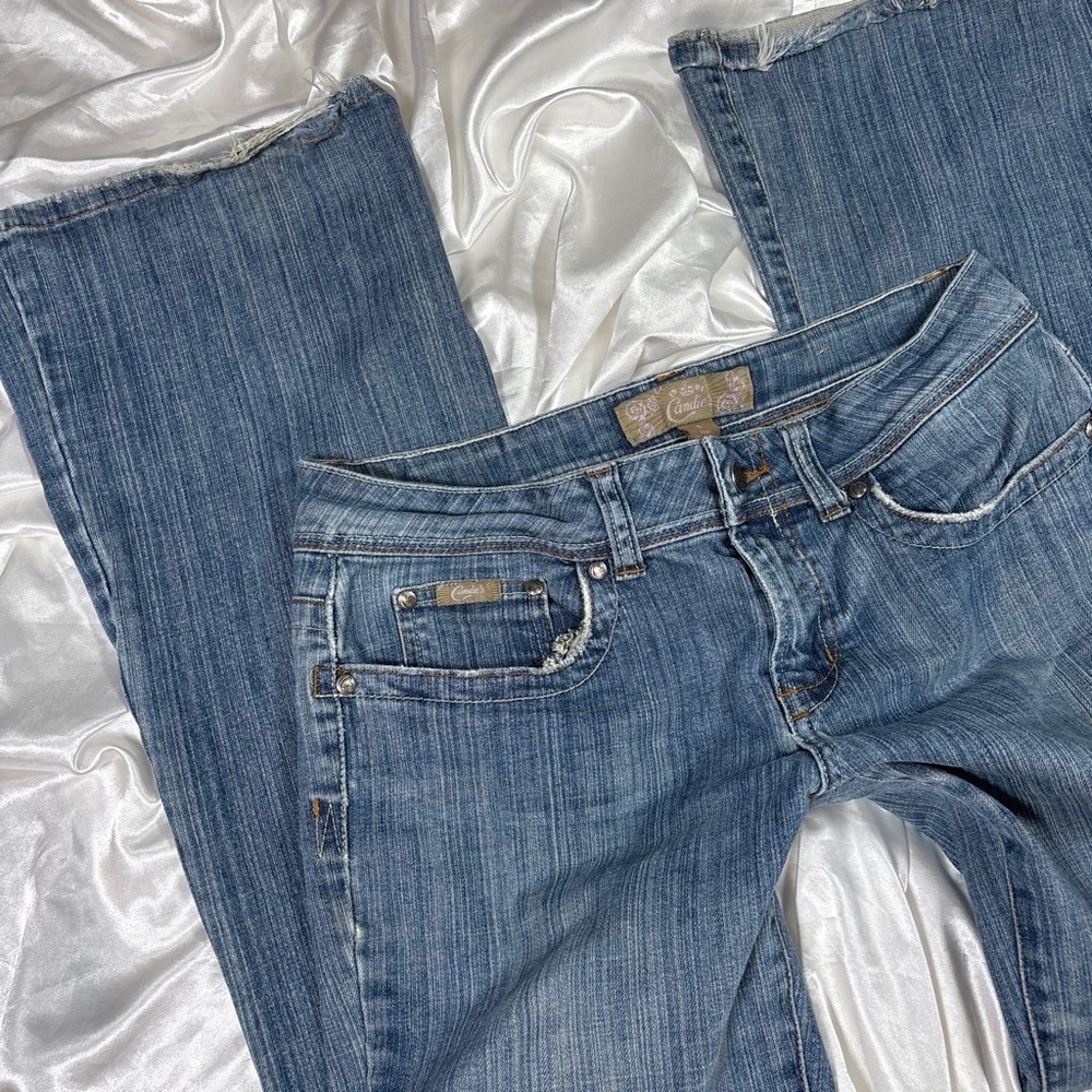y2k Candies Flare Jeans Blue Good Low Rise Distressed Bootcut Denim Size 9 - Picture 2 of 7